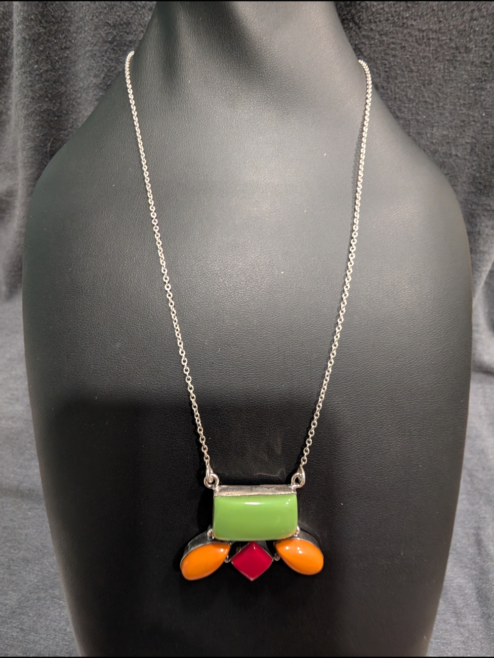 Colorful Stone Pendant Necklace - Green, Orange & Red